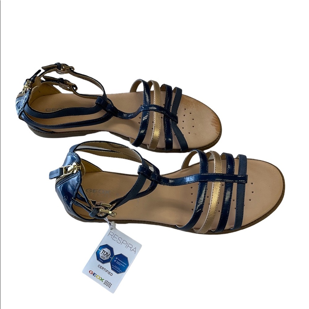 Geox Respira Women’s Sand Vega Blue/Gold Flat Sandals Size 39 US Size 9